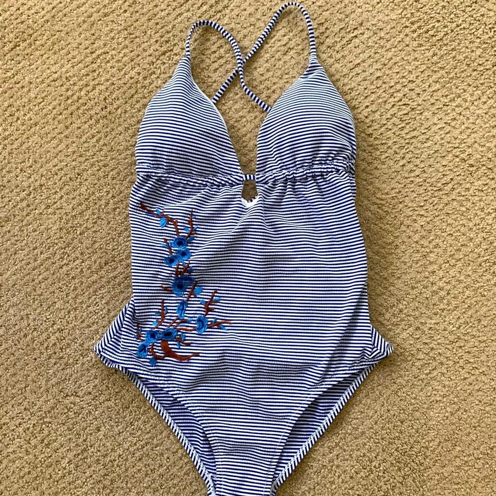 Blue and white striped Cupshe bathing suit